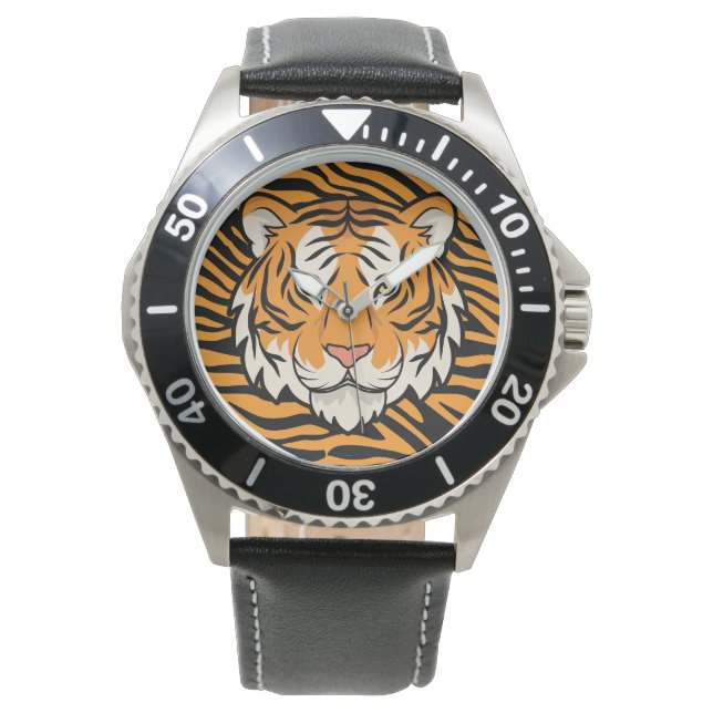 Masculine, Tiger Face ,Tiger Skin Background Watch (Front)