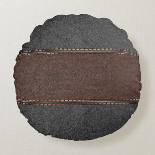 Masculine Vintage Black And Brown leather Round Pillow