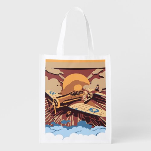 Masculine Vintage War Plane  Grocery Bag