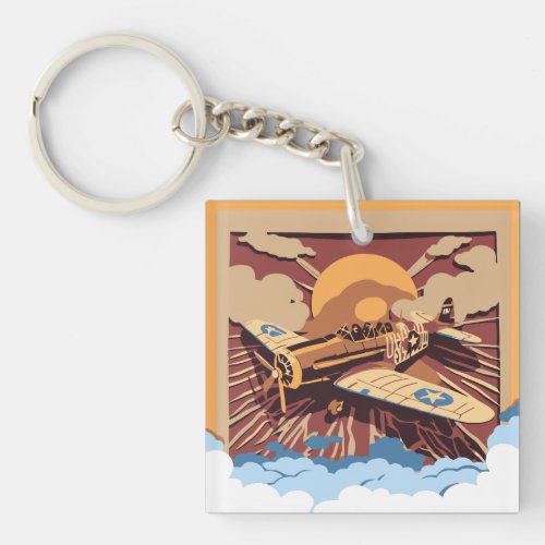 Masculine Vintage War Plane  Keychain