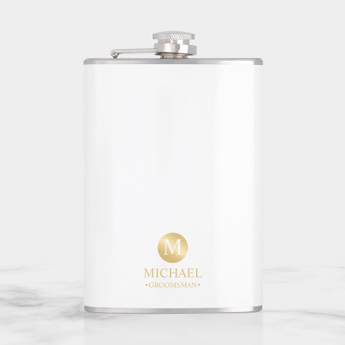 Masculine White and Gold Personalized Groomsmen Flask