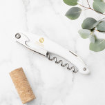 Masculine White and Gold Personalized Groomsmen Waiter's Corkscrew<br><div class="desc">Add a personal touch to your wedding with personalized groomsmen corkscrew. This corkscrew features white monogram in gold circle element with name and title in gold professional font style on white background. Also perfect for best man, father of the bride and more. Please Note : The foil details are simulated...</div>