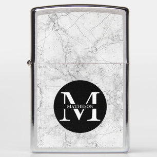 Masculine White Marble Monogrammed Zippo Lighter