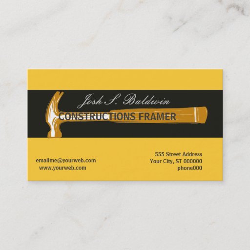Customizable Woodworker Construction Hammer Business Cards