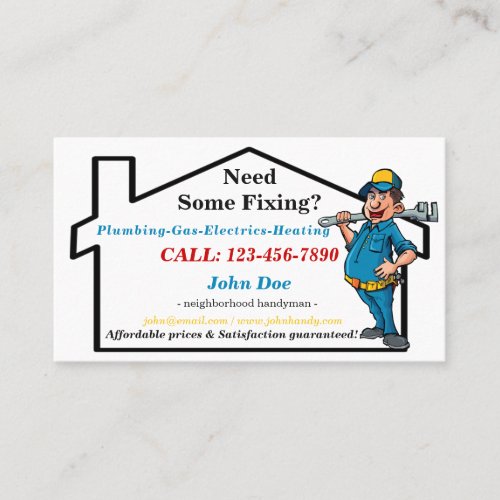 Masculine Worker Icon Neighborhood Handyman Business Card