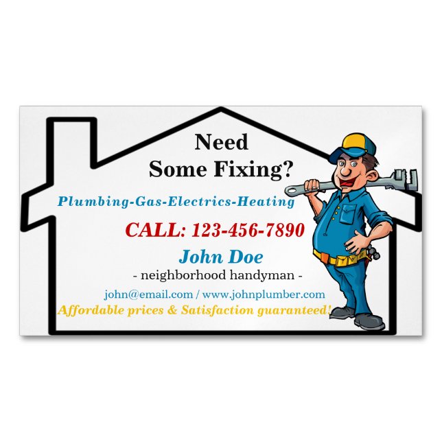 Masculine Worker Icon Neighborhood Handyman Business Card Magnet (Front)