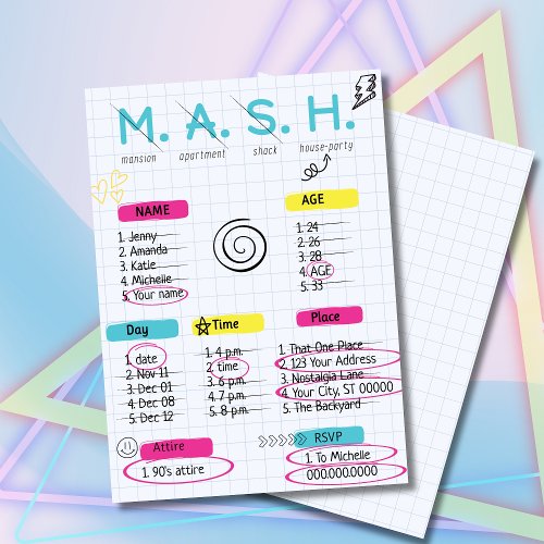 MASH Game 90s Party Invitation