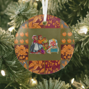 Masha and 3 bears glass ornament