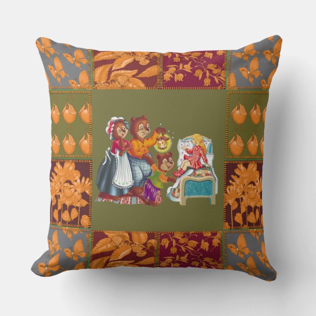 Masha and 3 fairy-tale bears throw pillow (Front)