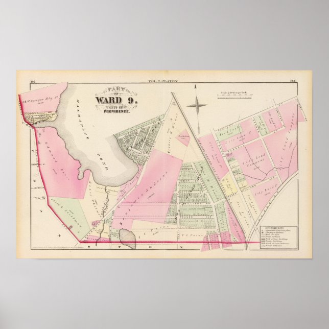 Mashapaug Pond and Cranston Atlas Map Poster (Front)