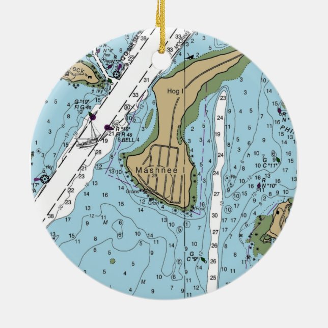 Mashnee Island MA Chart Ceramic Ornament (Back)