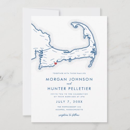 Mashpee Cape Cod Navy Blue Minimalist Wedding Invitation