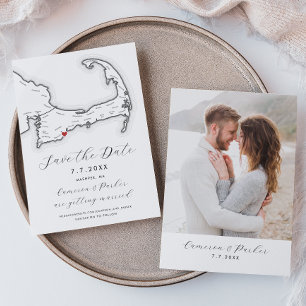 Mashpee MA Cape Cod Map Black White Wedding Save The Date