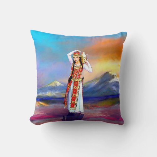 Masis Ararat lady Armenia Throw Pillow