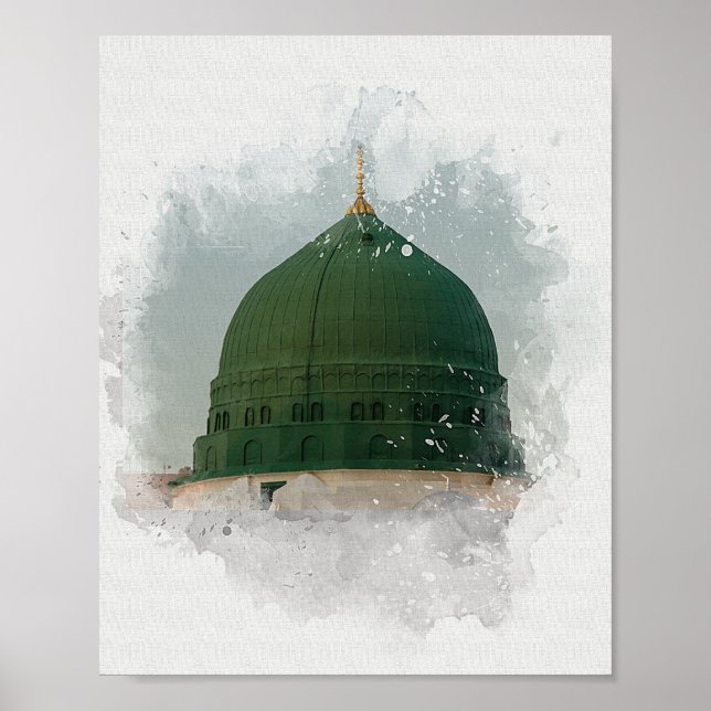 Masjid An-Nabawi watercolor illustration Islamic P Poster (Front)