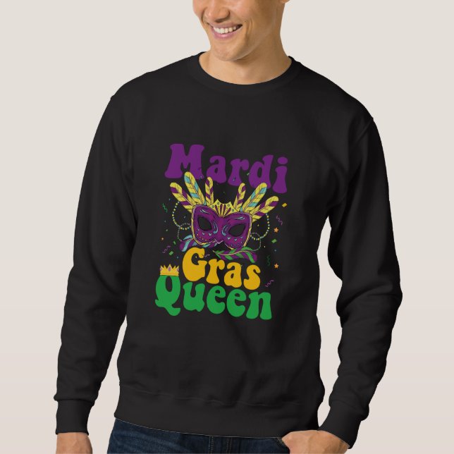 Mask and beads Let the Shenanigans Begin Mardi gra Sweatshirt (Front)