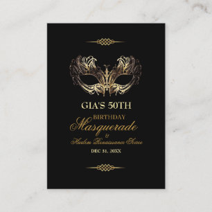 Mask Black Gold 50th Masquerade Birthday Place Card