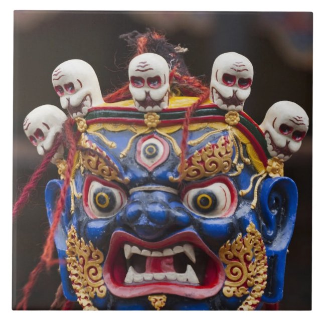 Mask dance performance at Tshechu Festival 2 Ceramic Tile (Front)