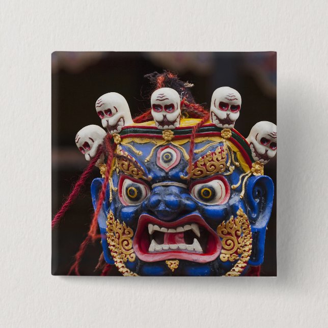Mask dance performance at Tshechu Festival 2 Pinback Button (Front)