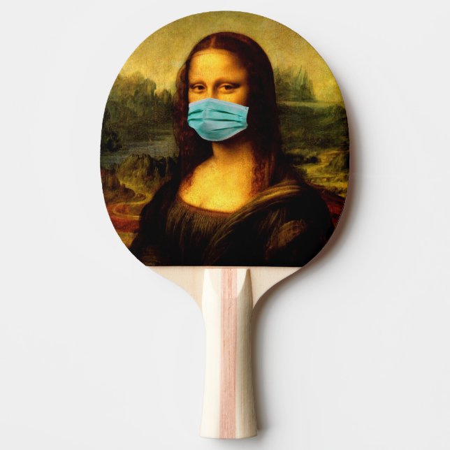 Mask for face. Mona Lisa in quarantine. Meme Funny Ping Pong Paddle (Front)