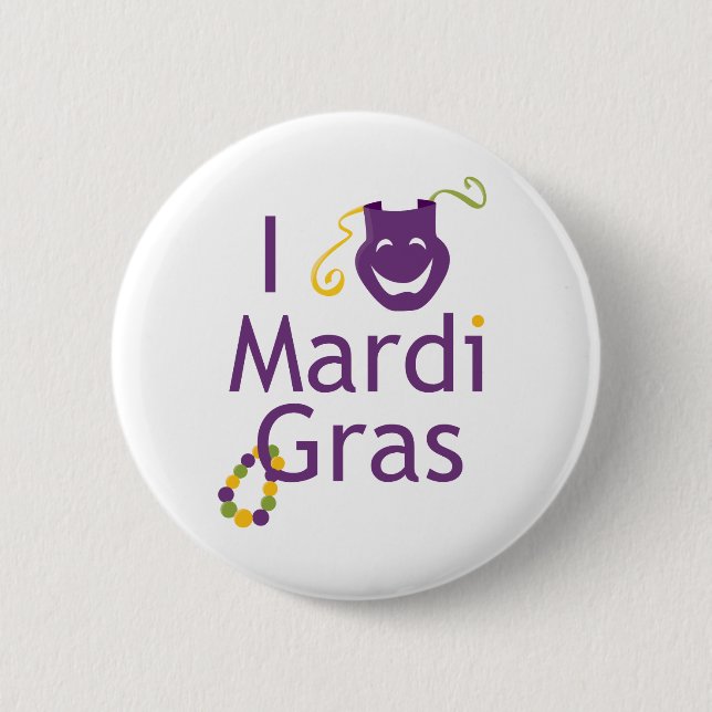 Mask I Love Mardi Gras Button (Front)