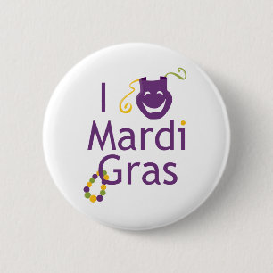 Mask I Love Mardi Gras Button