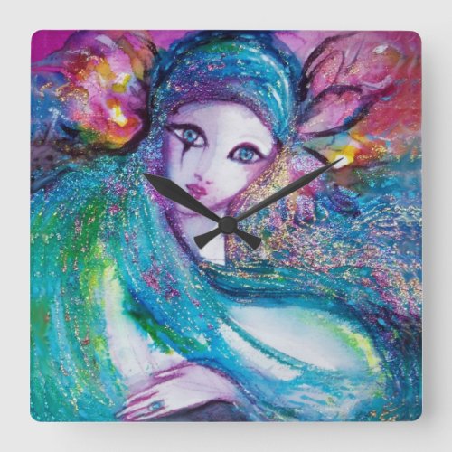 MASK IN BLUE  Venetian Masquerade Ballteal Square Wall Clock