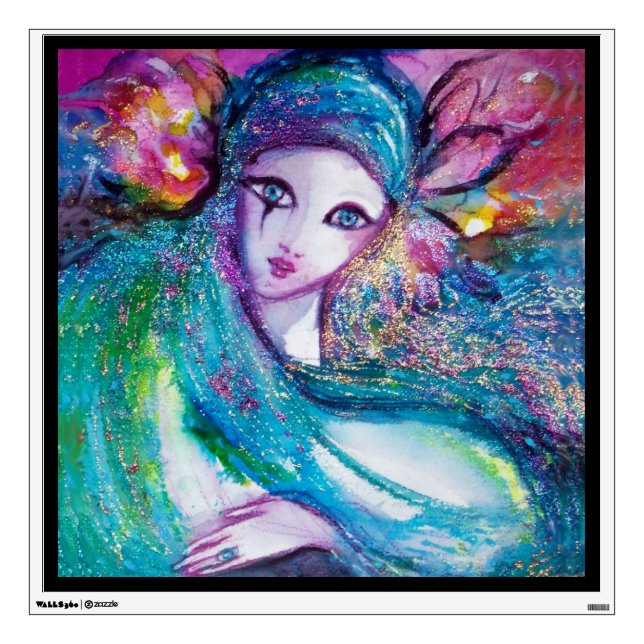 MASK IN BLUE / Venetian Masquerade Faces Wall Sticker (Front)