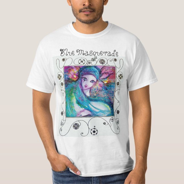 MASK IN BLUE /Venetian Masquerade,Geometric Swirls T-Shirt (Front)