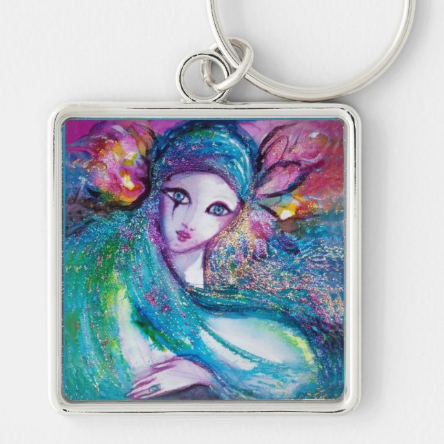 MASK IN BLUE / Venetian Masquerade Masks Keychain (Front)