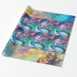 MASK IN BLUE / Venetian Masquerade Masks Wrapping Paper