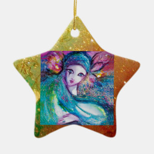 MASK IN BLUE, Yellow Star Monogram Ceramic Ornament