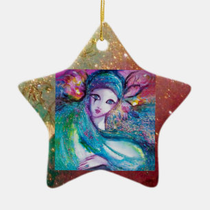 MASK IN BLUE, Yellow Star Monogram Ceramic Ornament