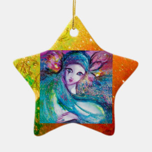 MASK IN BLUE, Yellow Star Monogram Ceramic Ornament