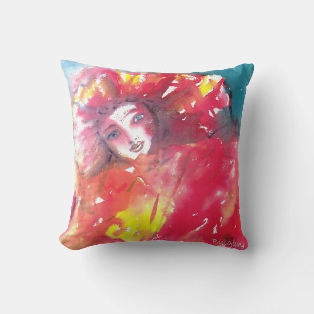 MASK IN RED  / Venetian Masquearde Ball Outdoor Pillow (Front)