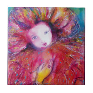 MASK IN RED / Venetian Masquerade Ball, Fuchsia Ceramic Tile
