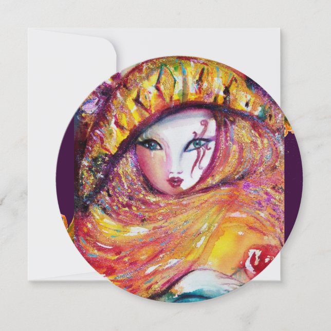 MASK IN YELLOW ,MARDI GRAS PARTY red,purple,violet Invitation (Front)