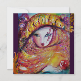 MASK IN YELLOW red purple violet sparkle silver Invitation