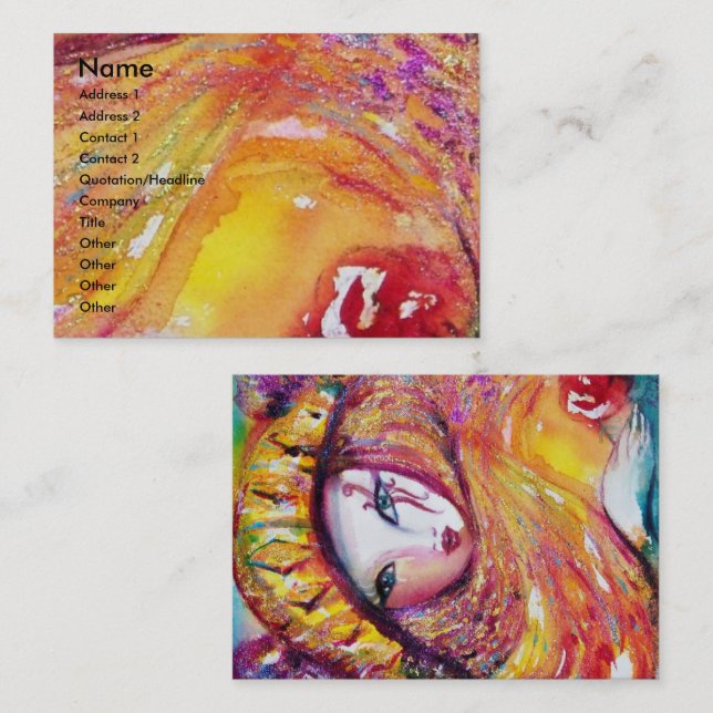 MASK IN YELLOW WITH RED ROSE Beauty Make up Artist Business Card (Front/Back)