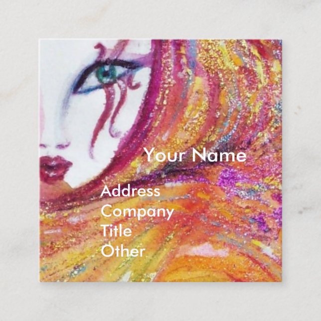MASK IN YELLOW WITH RED ROSE Beauty Make up Artist Square Business Card (Front)