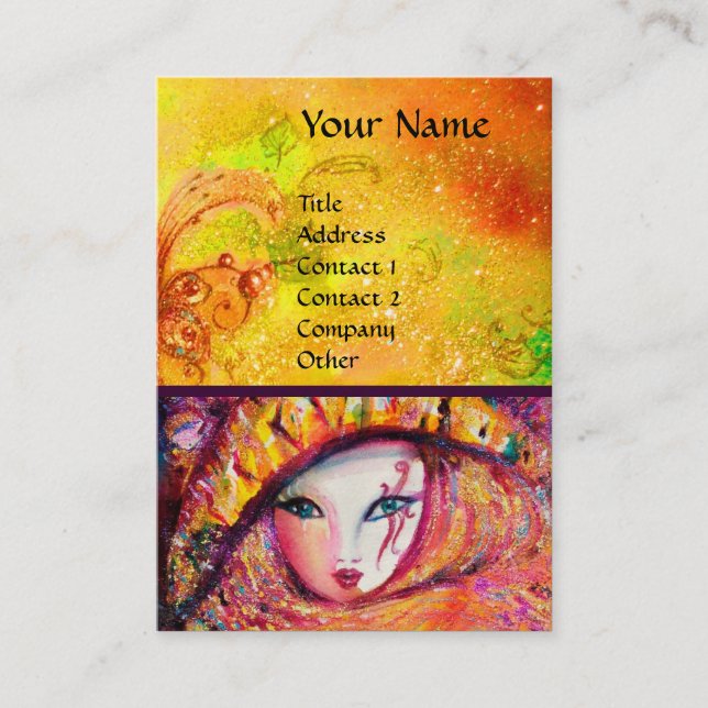MASK IN YELLOW WITH RED ROSE  Beauty Makeup Artist Business Card (Front)