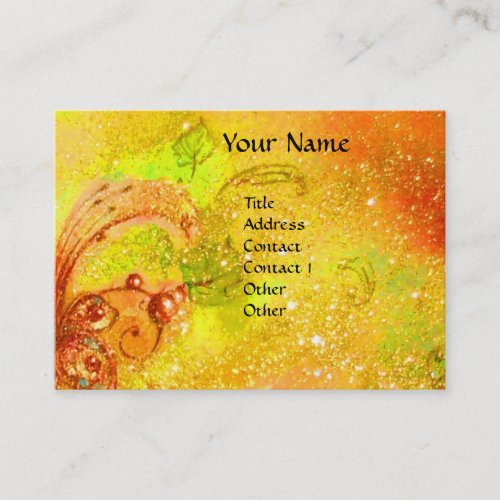 MASK IN YELLOW WITH RED ROSE IN GOLD SPARKLES BUSINESS CARD