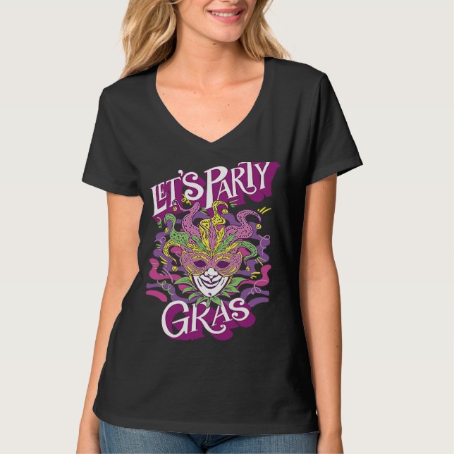 Mask Mardi Gras Let's Party Parade Shenanigans Car T-Shirt (Front)