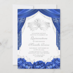 Mask Masquerade Royal Blue Quinceanera Invitation