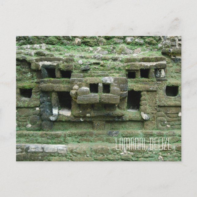 Mask of Mayan Jaguar Temple Lamanai Belize Postcard (Front)