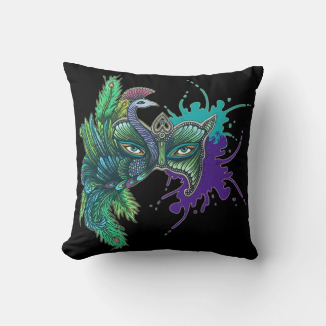 Mask - Peacock Throw Pillow (Front)