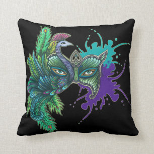Mask - Peacock Throw Pillow