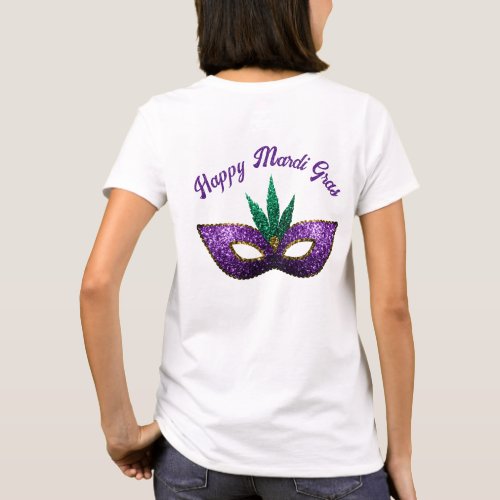 Mask Purple Green Sparkles Happy Mardi Gras 2 side T_Shirt