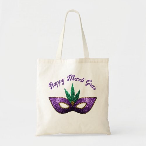 Mask Purple Green Sparkles Happy Mardi Gras 2 side Tote Bag