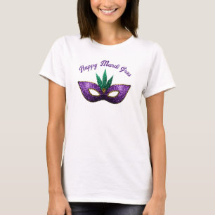 Mask Purple Green Sparkles Happy Mardi Gras T-Shirt